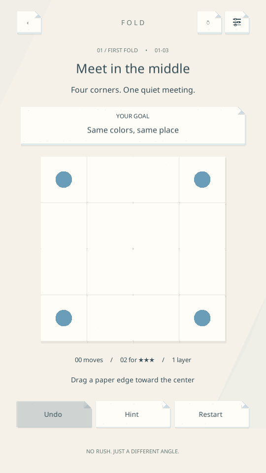 A FOLD puzzle with four blue dots